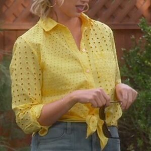J. Crew | Yellow Eyelet Button-Up Women's Top with yellow camisole top